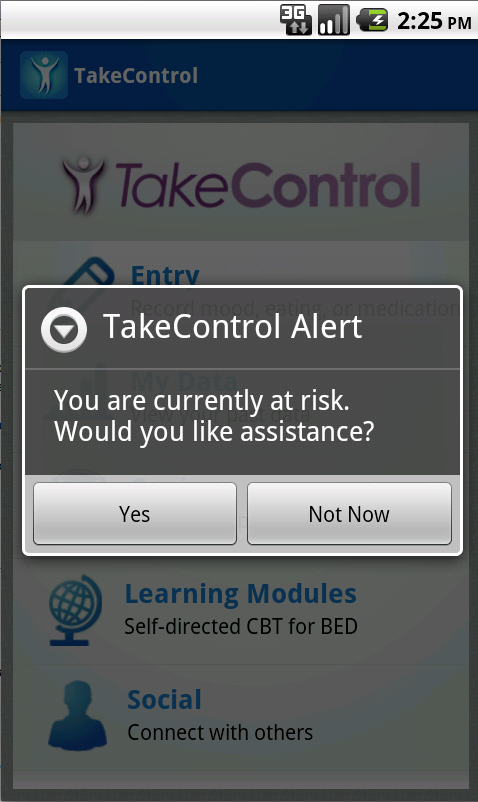 TakeControl binge eating app alert message